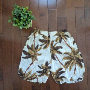 NEUTRAL PALM TREE PRINT VINTAGE FLOWY SHORTS